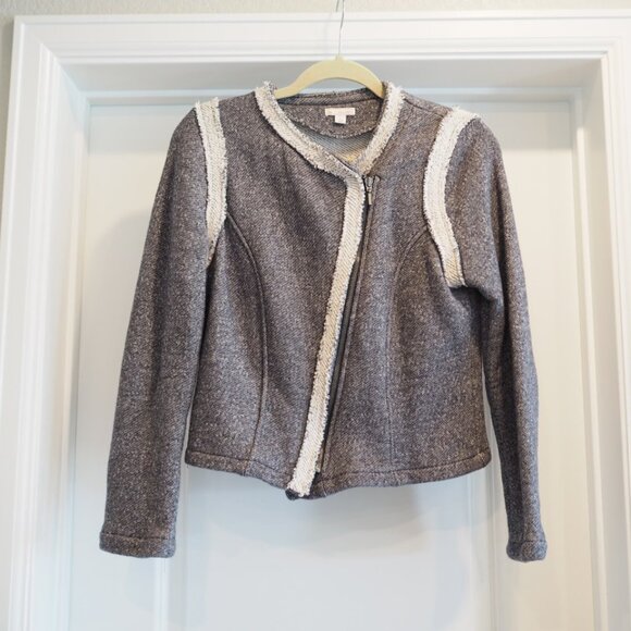 GAP Terry Motto Jacket Sz Small A-Symmetrical Zipper Fur Lining Preppy Style - Picture 2 of 12